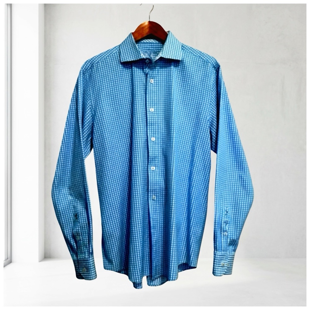 Bugatchi Blue & White Check Sport Shirt | Mercerized Cotton | Modern Luxury